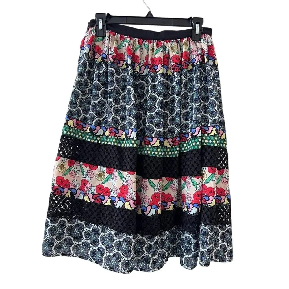 Disney Alice Through The Looking Glass Patchwork Floral Midi Skirt Boho M lace - Picture 3 of 6